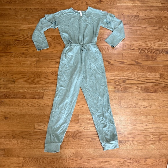 Matilda Jane Resting Day‎ Jumpsuit Green Drawstring Waist Ruffle Sleeve Size 12 - Picture 1 of 4
